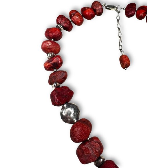 Silpada N1370 Sterling Silver Red Sponge Coral Hammered Circle Necklace - Picture 4 of 13